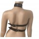 Women's leather chest body harness with collar